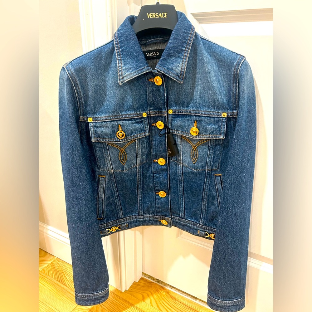 Versace Dark Blue Jean Jacket with Gold Buttons